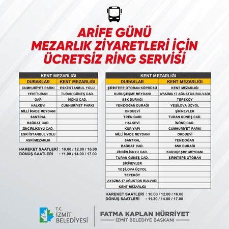 İzmit Belediyesi mezarlık ziyaretleri için ücretsiz servis kaldıracak