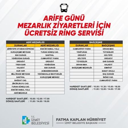 İzmit Belediyesi mezarlık ziyaretleri için ücretsiz servis kaldıracak