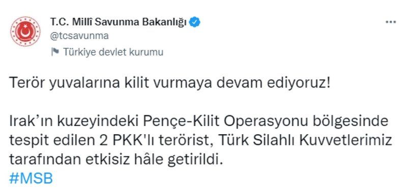 Pençe Kilit Operasyonu'nda 2 terörist öldürüldü