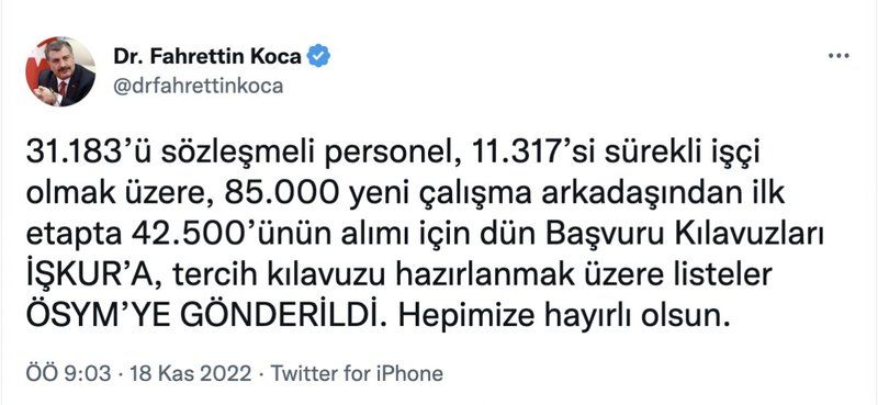 Fahrettin Koca'dan sağlık çalışanlarına müjde