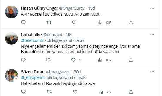 Kocaeli'deki su zammı Twitter'da gündem oldu