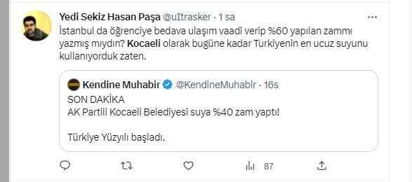 Kocaeli'deki su zammı Twitter'da gündem oldu