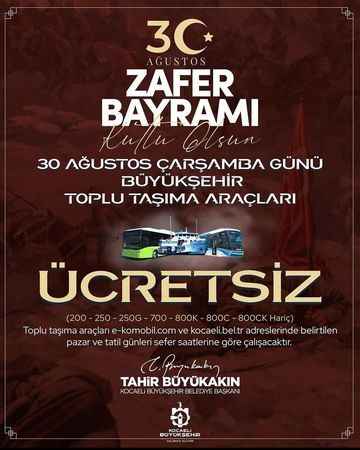 30 Ağustos’ta toplu taşıma ücretsiz