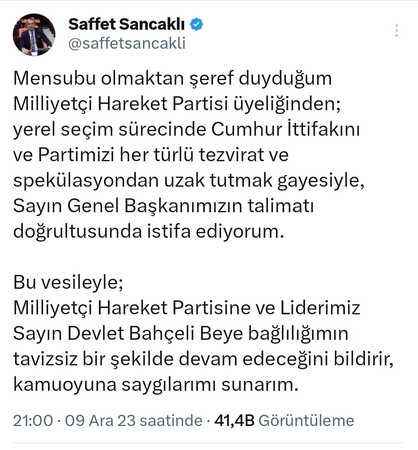 Saffet Sancaklı istifa etti