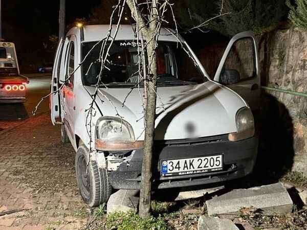 Önce polis aracına, sonra ağaca çarparak durdu