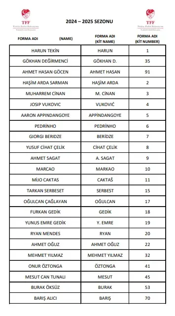 Kocaelispor'un forma numaraları belli oldu